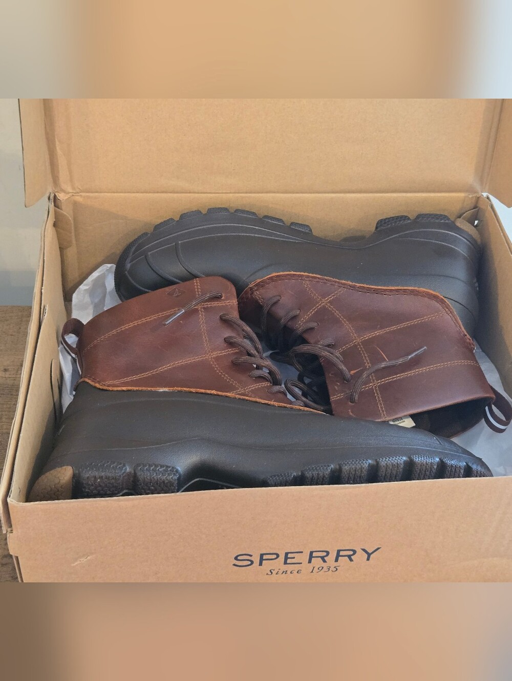 NEW Sperry Duck Float Boots Brown Leather Upper Lace Up STS24855 Men’s Size 8